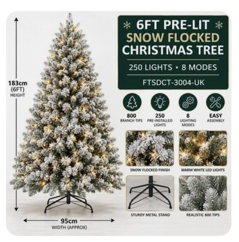6ft pre lit - pre-lit, flocked
