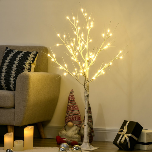 Homcom 4ft pre lit white - white, birch
